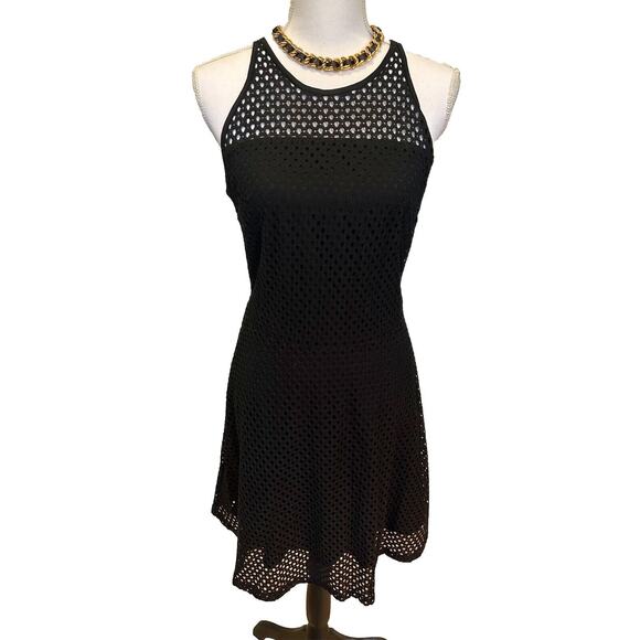 Mossimo Sheath Dress Women's Small Black Eyelet‎ Lined Cotton Round Neck Zip NWT - Picture 1 of 12
